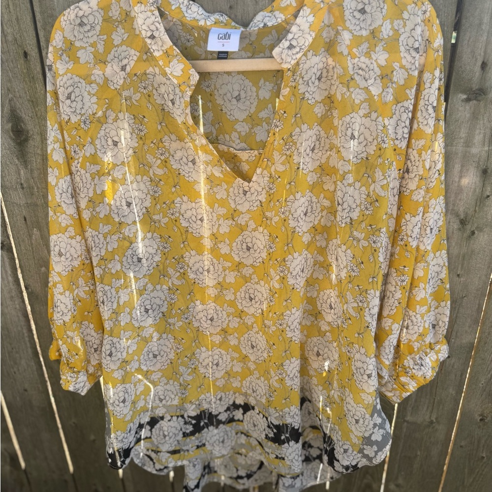 CAbi Floral Blouse in Yellow and White